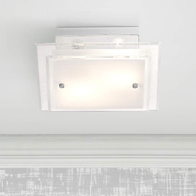 Image 1 Possini Euro 11 3/4 inch White Frosted Glass Flushmount Ceiling Light