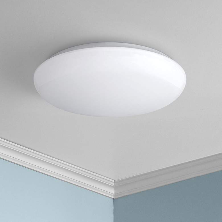 Image 1 Possini Euro 11 inch Wide Shallow Flushmount White LED Ceiling Light
