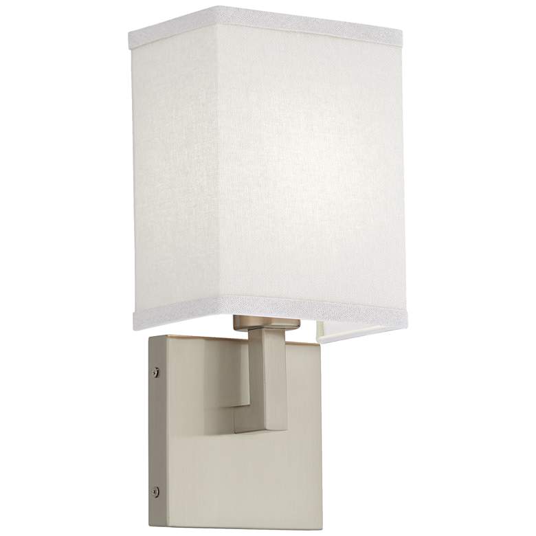 Image 1 Possini Euro 13" High Brushed Nickel White Linen Modern Wall Sconce