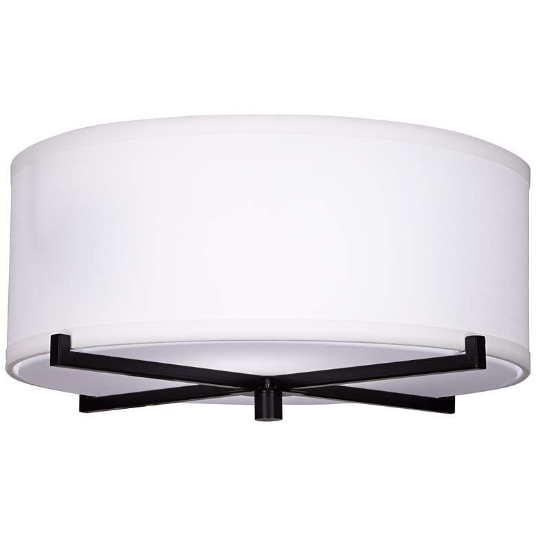 Image 1 Possini Euro 14" Wide Espresso Flat Black White Linen Ceiling Light