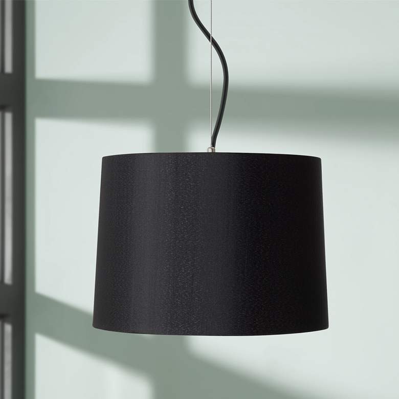 Image 1 Possini Euro 14" Wide Modern Black Drum Pendant Light