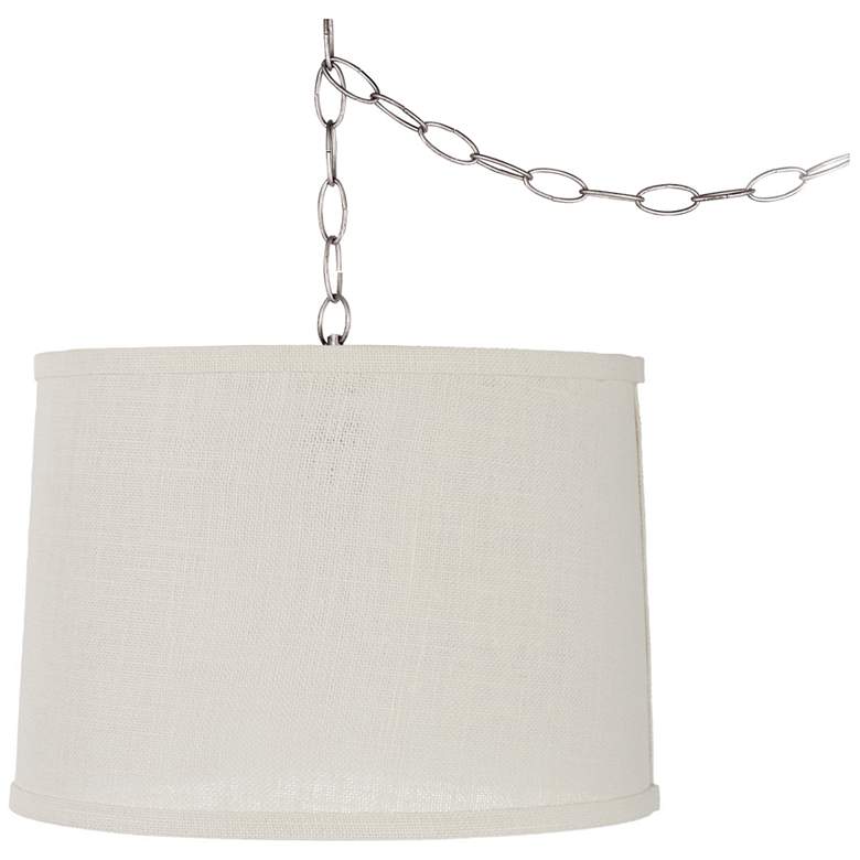 Image 1 Possini Euro 14 inch Wide Nickel and Cream Burlap Plug-In Swag Chandelier