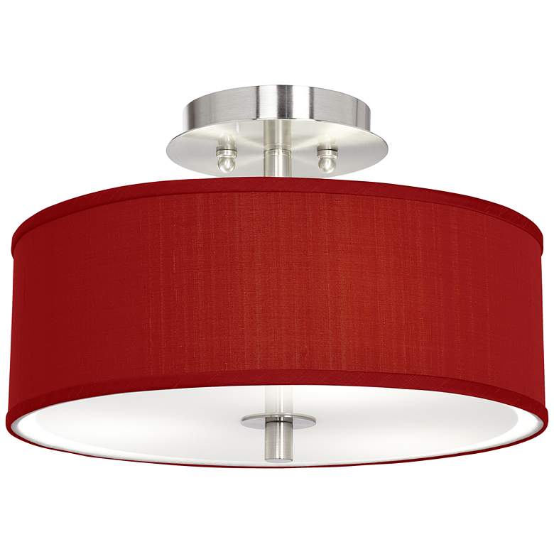 Image 2 Possini Euro 14 inch Wide Red Textured Faux Silk Modern Ceiling Light