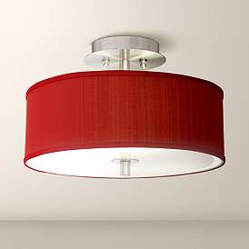 Image1 of Possini Euro 14" Wide Red Textured Faux Silk Modern Ceiling Light
