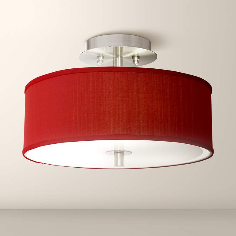 Image 1 Possini Euro 14 inch Wide Red Textured Faux Silk Modern Ceiling Light