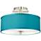 Possini Euro 14" Wide Teal Blue Faux Silk Brushed Nickel Ceiling Light