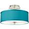 Possini Euro 14" Wide Teal Blue Faux Silk Brushed Nickel Ceiling Light