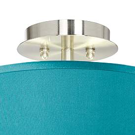 Image2 of Possini Euro 14" Wide Teal Blue Faux Silk Brushed Nickel Ceiling Light more views