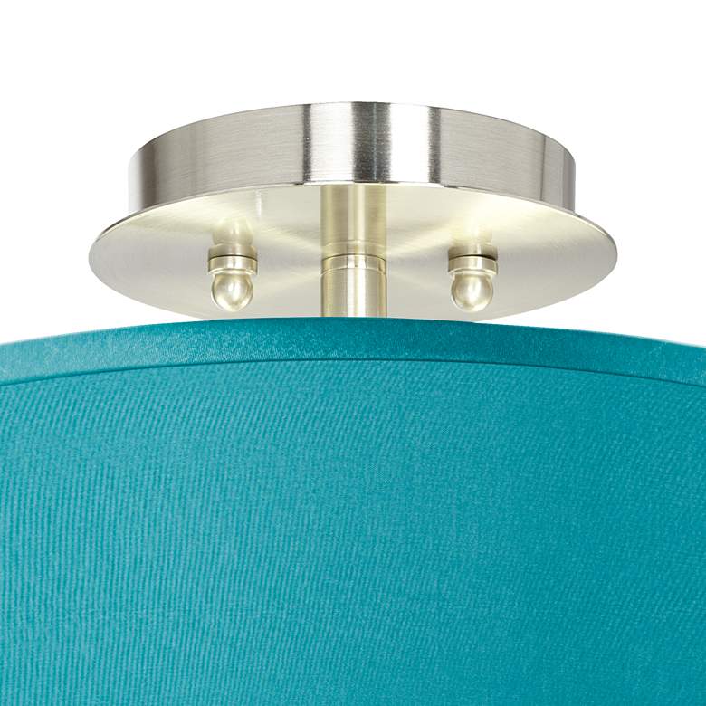 Image 2 Possini Euro 14" Wide Teal Blue Faux Silk Brushed Nickel Ceiling Light more views