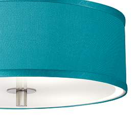 Image3 of Possini Euro 14" Wide Teal Blue Faux Silk Brushed Nickel Ceiling Light more views