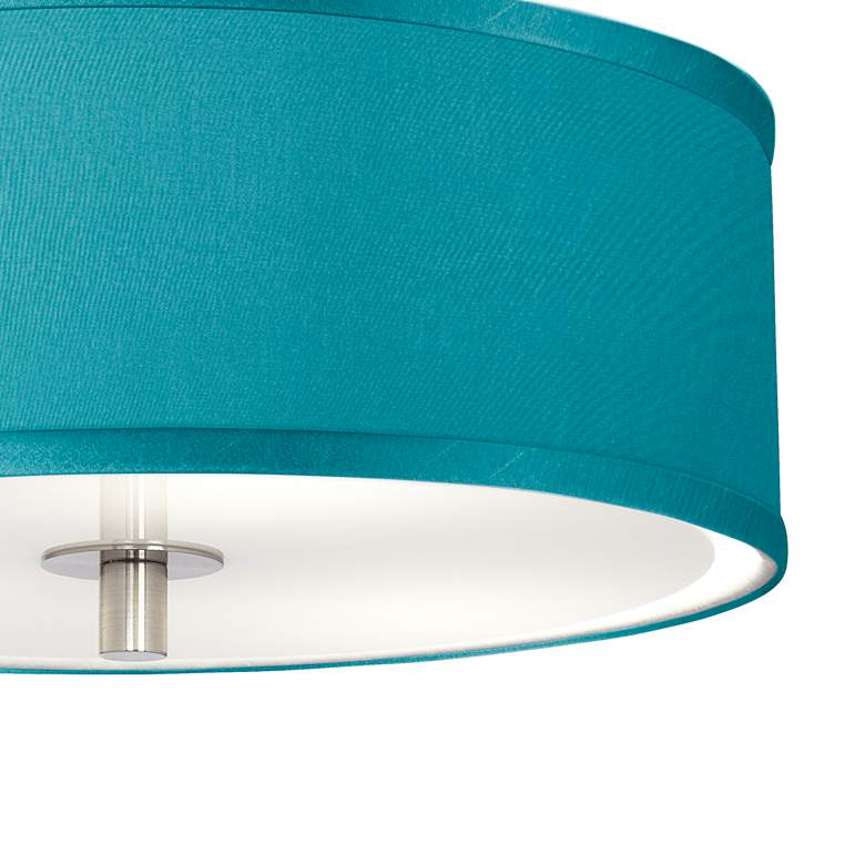 Image 3 Possini Euro 14 inch Wide Teal Blue Faux Silk Brushed Nickel Ceiling Light more views