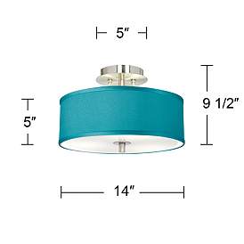 Image4 of Possini Euro 14" Wide Teal Blue Faux Silk Brushed Nickel Ceiling Light more views