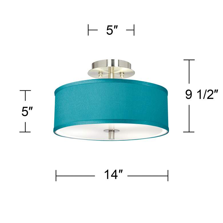Image 4 Possini Euro 14" Wide Teal Blue Faux Silk Brushed Nickel Ceiling Light more views