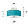Possini Euro 14" Wide Teal Blue Faux Silk Brushed Nickel Ceiling Light