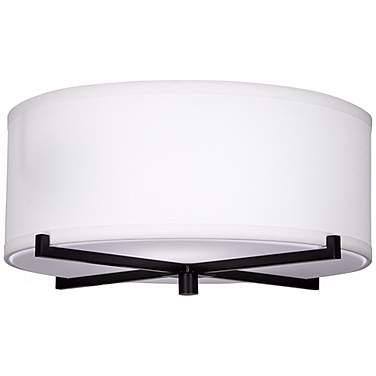 Possini Euro 14" Wide Espresso Flat Black White Linen Ceiling Light