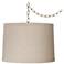 Possini Euro 16" Wide Brass and Linen Drum Plug-In Swag Chandelier