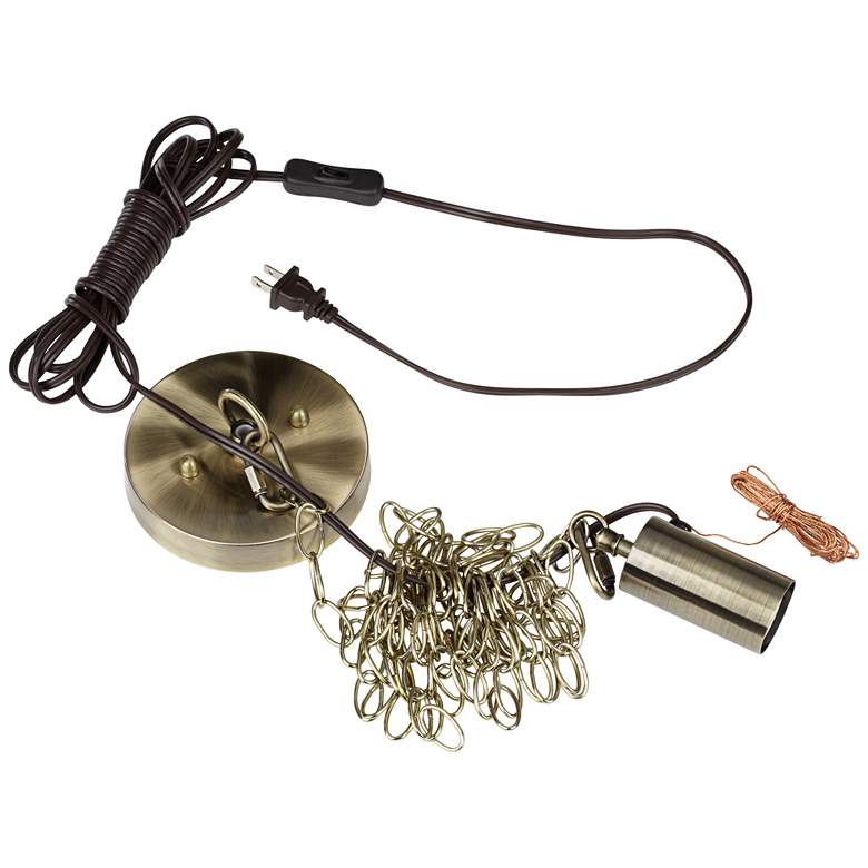 Image 3 Possini Euro 16" Wide Brass and Linen Drum Plug-In Swag Chandelier more views