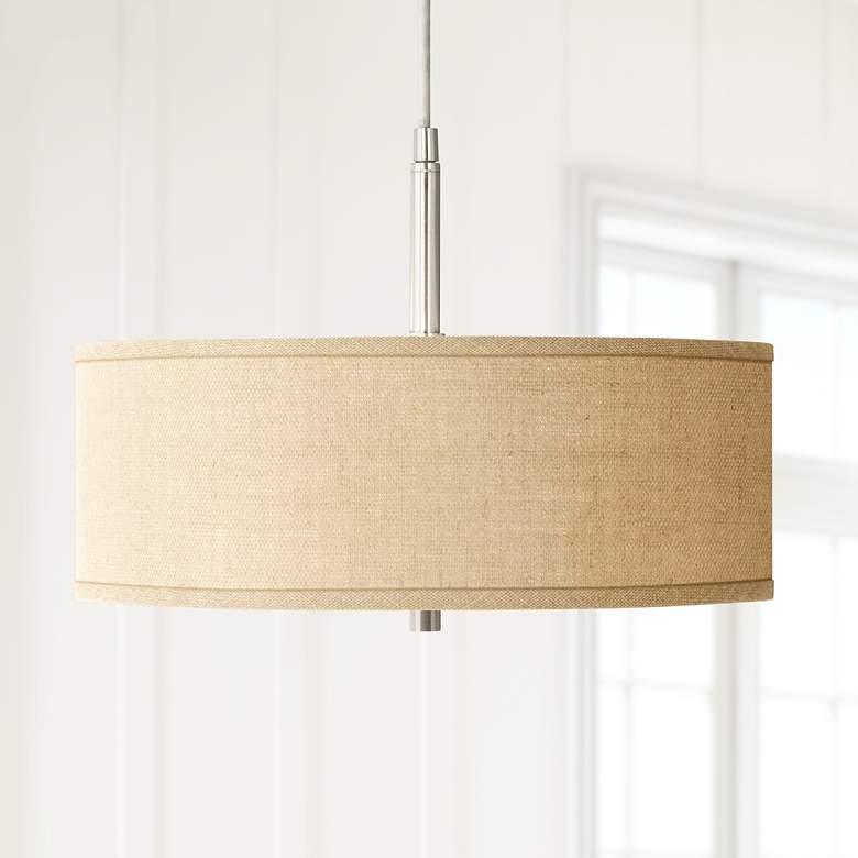 Image 1 Possini Euro 16" Wide Modern Woven Burlap Pendant Chandelier