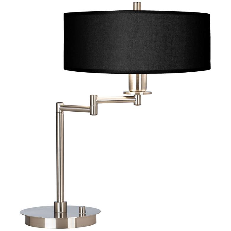 Image 1 Possini Euro 20 1/2" Black Faux Silk Modern LED Swing Arm Desk Lamp