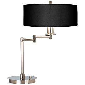 Image1 of Possini Euro 20 1/2" Black Faux Silk Modern LED Swing Arm Desk Lamp
