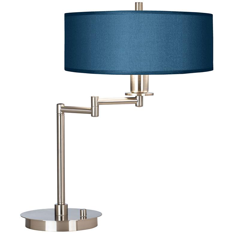 Image 1 Possini Euro 20 1/2" Blue Faux Silk Modern LED Swing Arm Desk Lamp