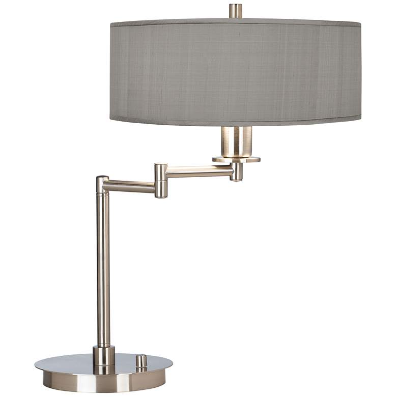 Image 2 Possini Euro 20 1/2" Gray Faux Silk Modern LED Swing Arm Desk Lamp
