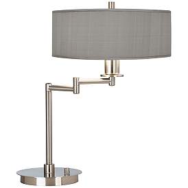 Image2 of Possini Euro 20 1/2" Gray Faux Silk Modern LED Swing Arm Desk Lamp