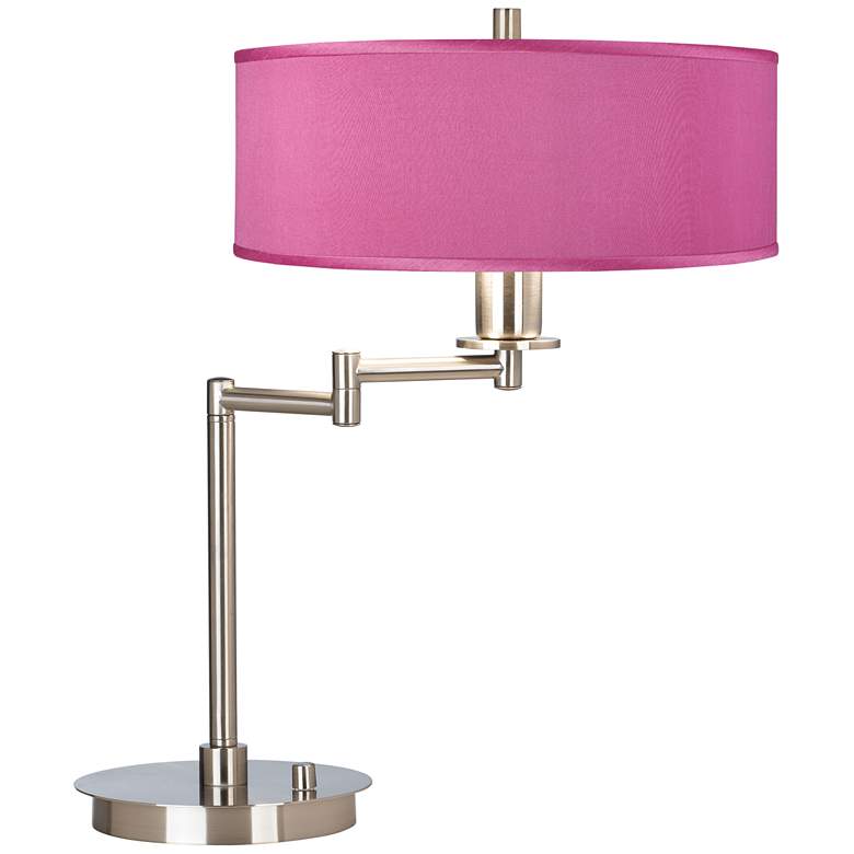 Image 2 Possini Euro 20 1/2" Pink Orchid Faux Silk Swing Arm LED Desk Lamp