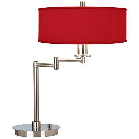 Image2 of Possini Euro 20 1/2" Red Textured Faux Silk Swing Arm LED Desk Lamp