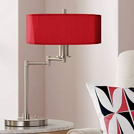 Image1 of Possini Euro 20 1/2" Red Textured Faux Silk Swing Arm LED Desk Lamp
