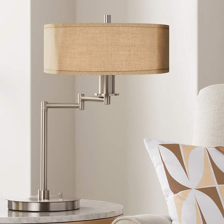 Image 1 Possini Euro 20 1/2" Woven Burlap Modern LED Swing Arm Desk Lamp