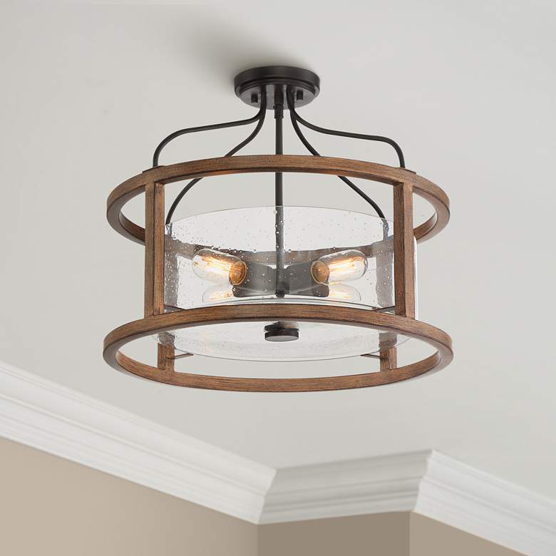 Image 1 Possini Euro 20 1/4 inch Wide Open Orb Bronze Wood Ceiling Light