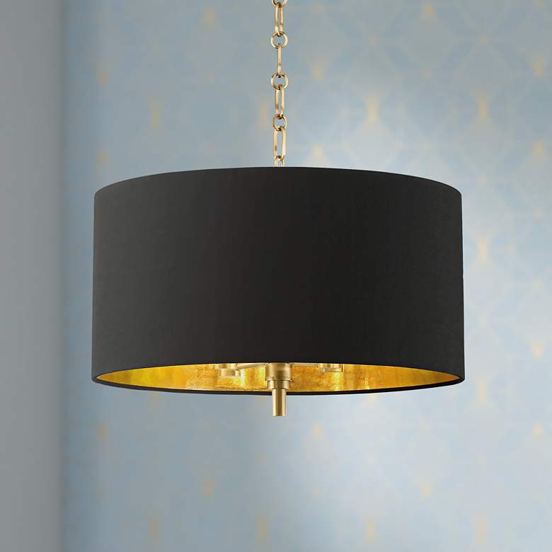 Image 1 Possini Euro 20" Wide Black Shade Warm Gold Drum Pendant Light