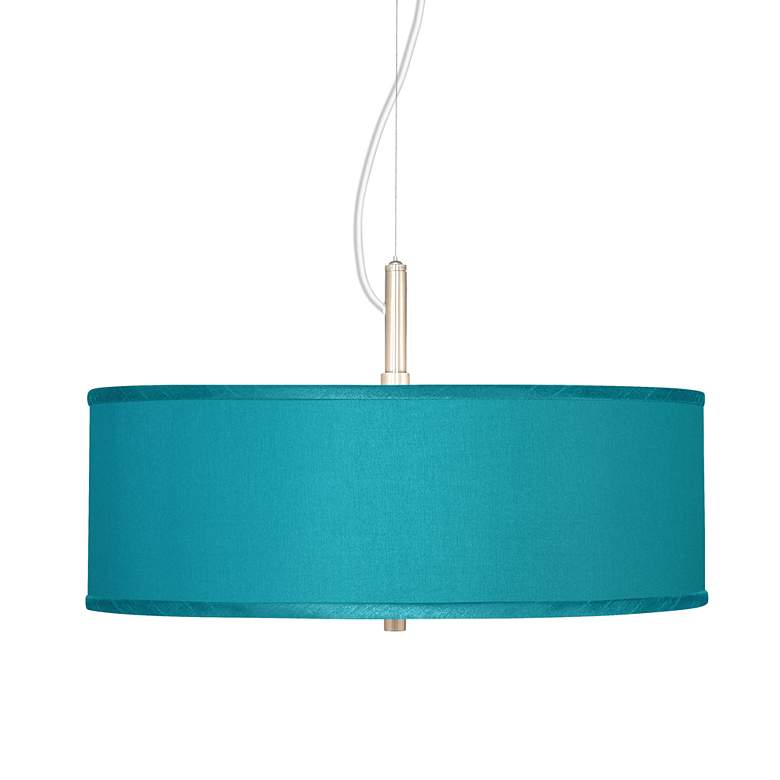 Image 1 Possini Euro 20 inch Wide Faux Silk Teal Blue Modern Pendant Chandelier