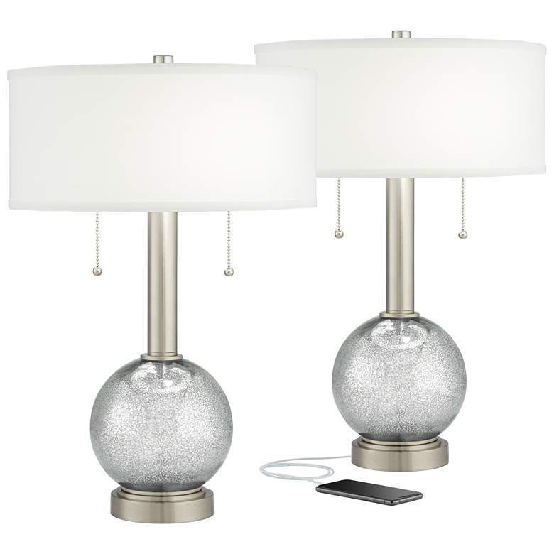 Image 2 Possini Euro 22 1/2 inch Modern Crackled Glass USB Table Lamps Set of 2
