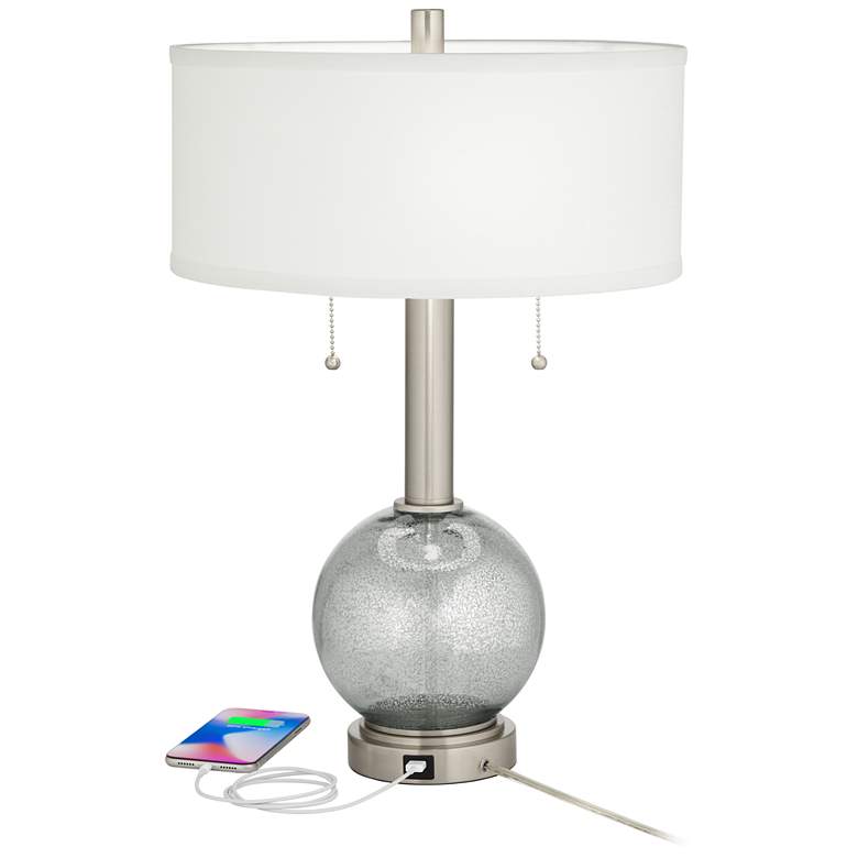 Image 3 Possini Euro 22 1/2" Modern Crackled Glass USB Table Lamps Set of 2 more views