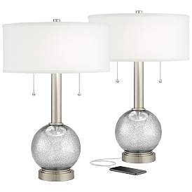 Image2 of Possini Euro 22 1/2" Modern Speckled Glass USB Table Lamps Set of 2
