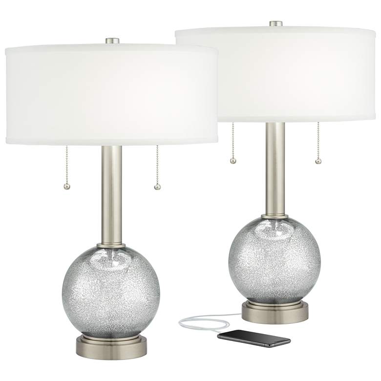 Image 2 Possini Euro 22 1/2" Modern Speckled Glass USB Table Lamps Set of 2