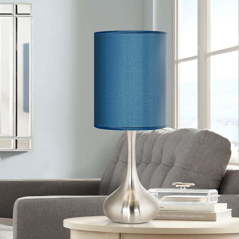 Image 1 Possini Euro 23 1/2" Blue Faux Silk Nickel Droplet Modern Table Lamp