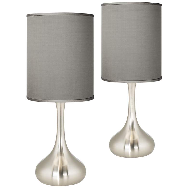 Image 1 Possini Euro 23 1/2" Gray Faux Silk Nickel Droplet Modern Table Lamp