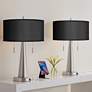 Possini Euro 23" Black Faux Silk Modern USB Table Lamps Set of 2