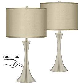 Image1 of Possini Euro 24" Taupe Faux Silk and Nickel Touch Table Lamps Set of 2