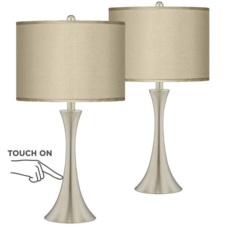Image 1 Possini Euro 24 inch Taupe Faux Silk and Nickel Touch Table Lamps Set of 2