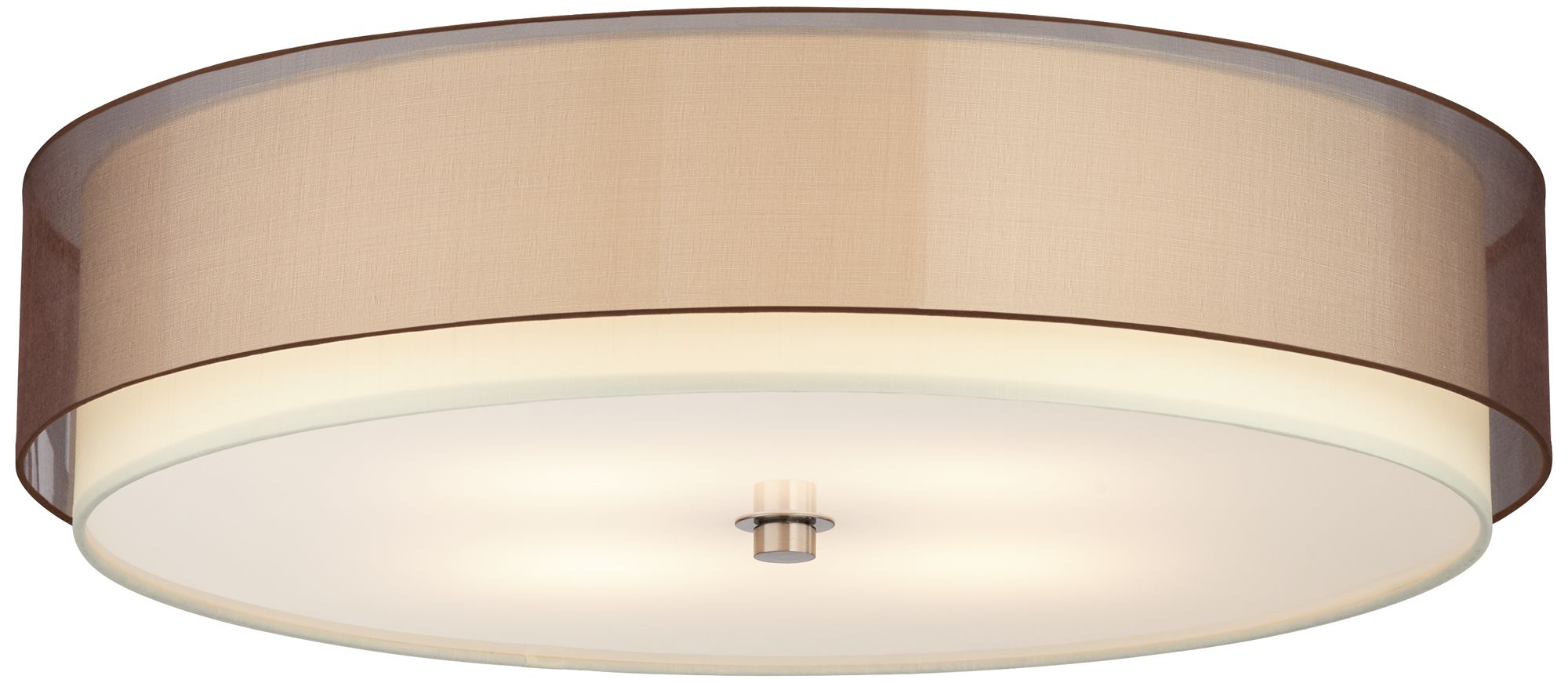 Image Possini Euro 24" Wide Modern Bronze Organza Fabric Drum Ceiling Light
