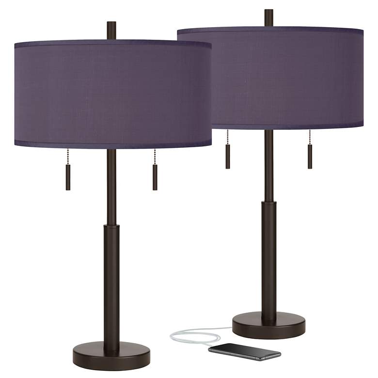 Image 1 Possini Euro 25 1/2 inch Robbie Eggplant Purple USB Table Lamps Set of 2
