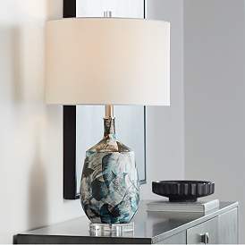 Image1 of Possini Euro 26" Blue Brushstrokes Modern Ceramic Table Lamp