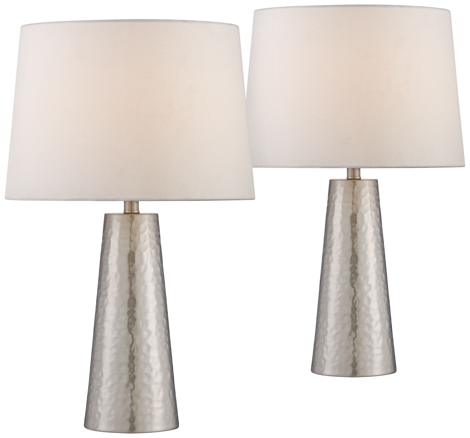 Image 2 Possini Euro 26" Silver Leaf Hammered Cylinder Lamps Set of 2