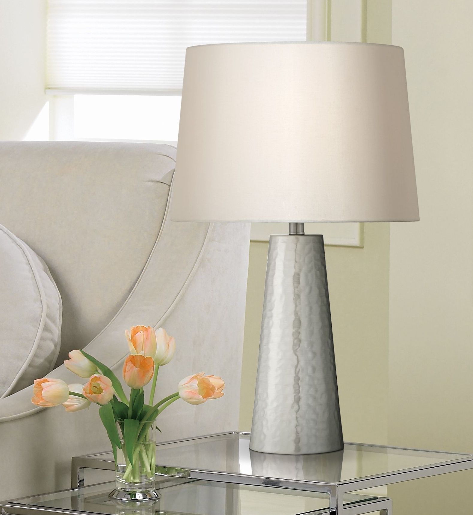 Possini Euro 26" Silver Leaf Hammered Cylinder Lamps Set of 2