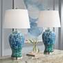 1_Possini Euro 27" Blue-Green Teal Temple Jar Ceramic Lamps Set of 2