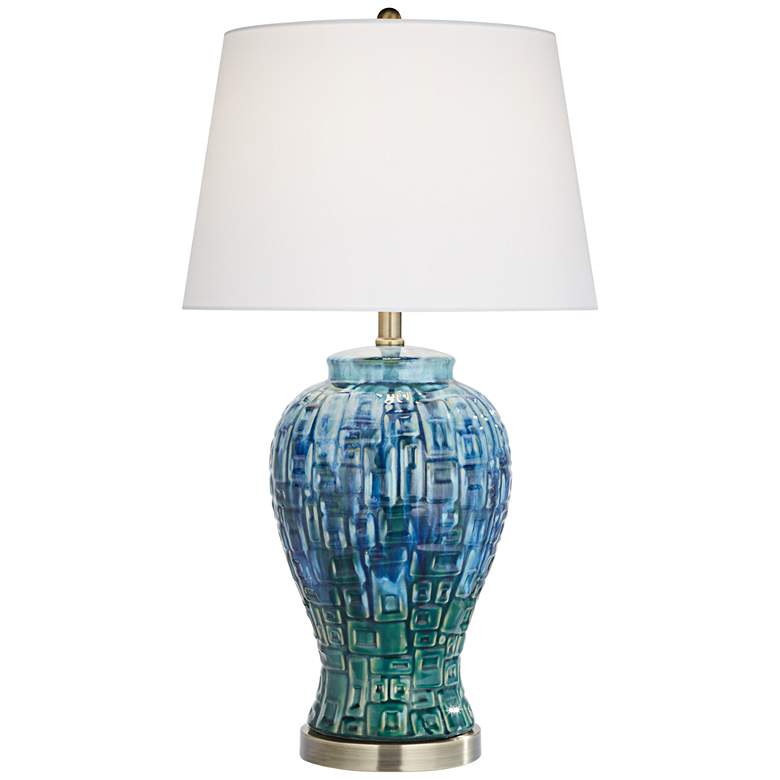 Image 2 Possini Euro 27 inch Blue-Green Teal Temple Jar Ceramic Table Lamp